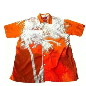 Vintage Y2K Mossimo shirt M Orange Palm Tree Print Gorpcore Streetwear Button Up